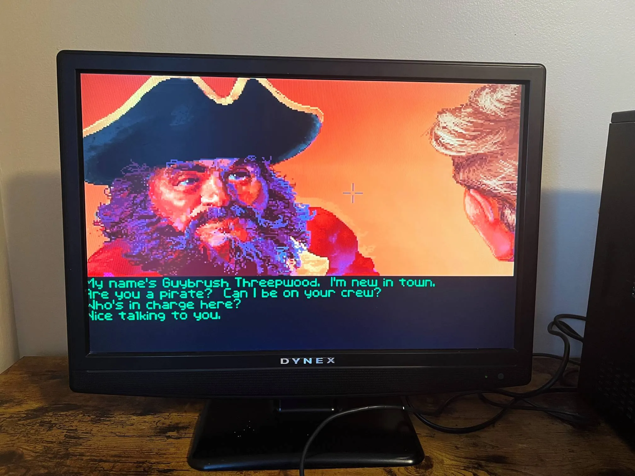 A pirate drawn in pixel art style